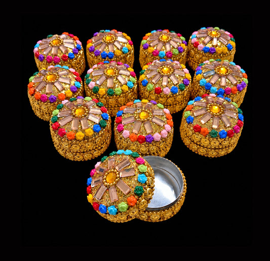 Medium Gold & Multicoloured Trinket Pill Boxes x 12