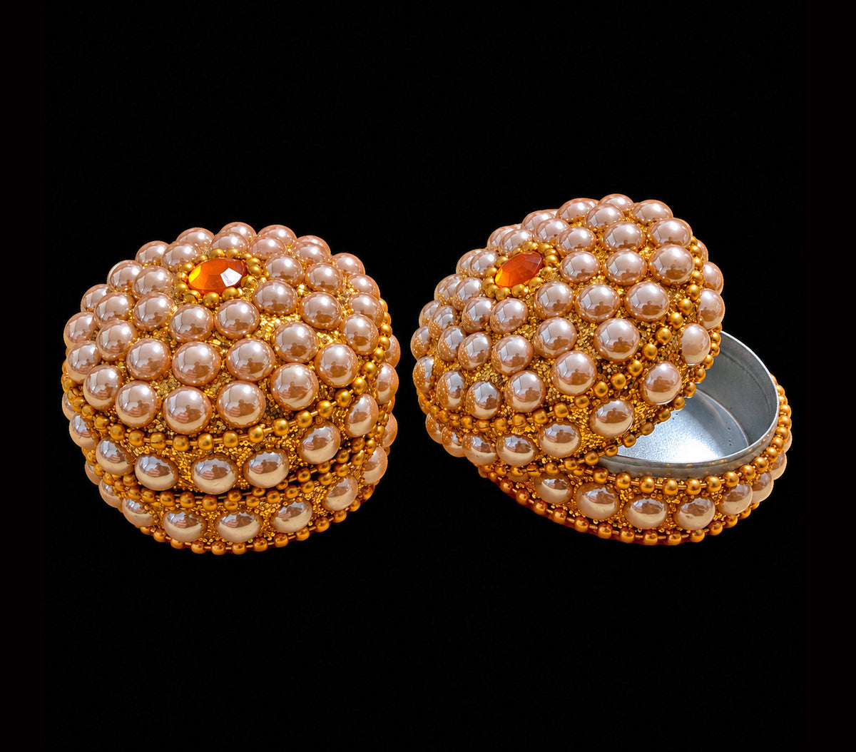 Medium Gold & Pearl Trinket Pill Boxes x 12