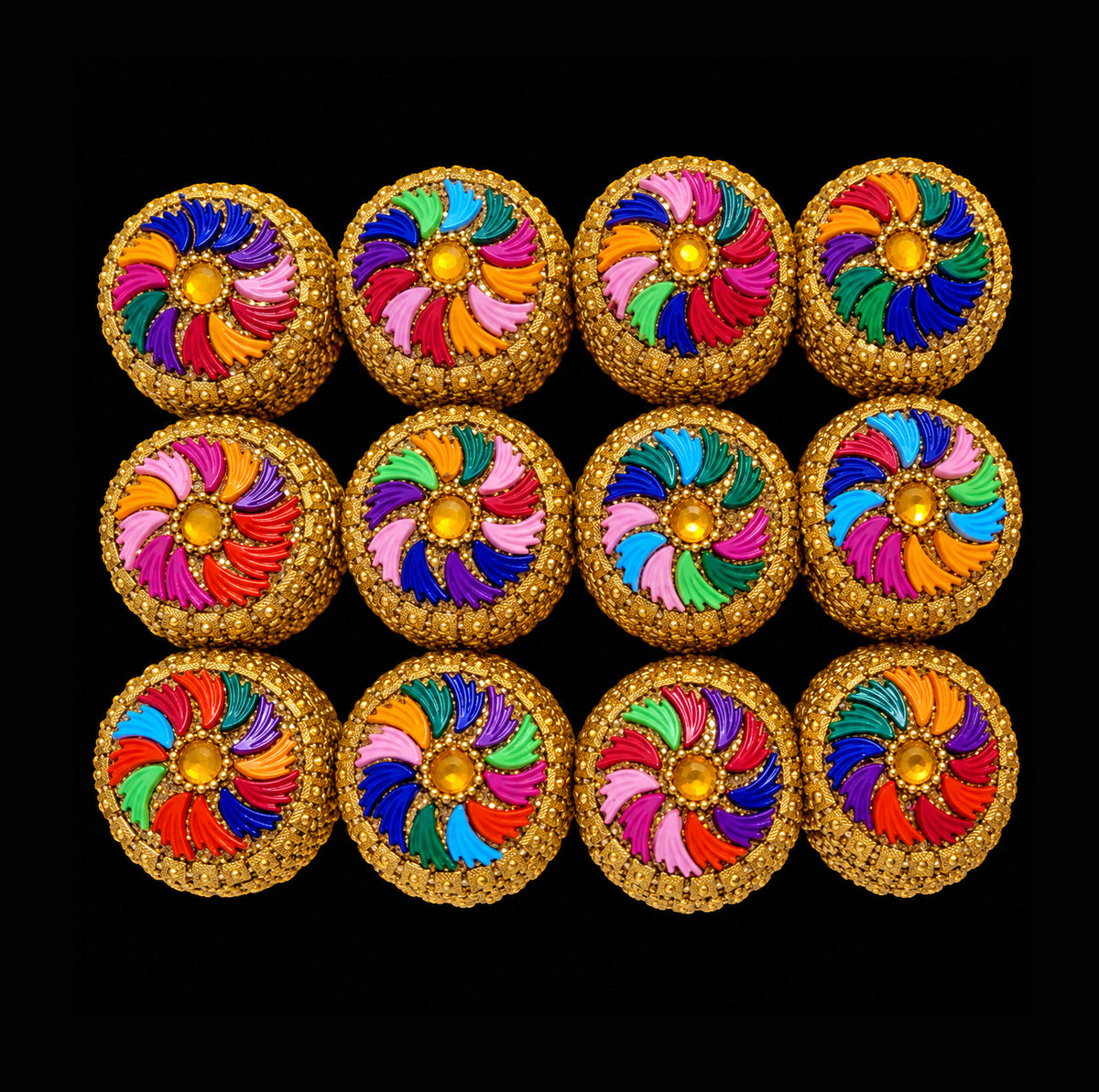 Medium Gold & Rainbow Trinket Pill Boxes x 12
