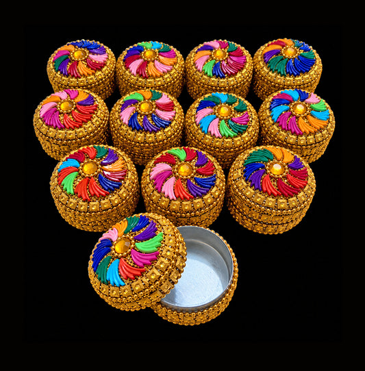 Medium Gold & Rainbow Trinket Pill Boxes x 12