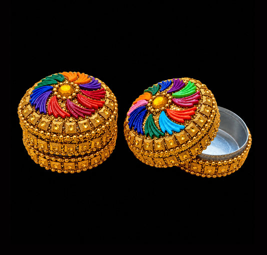 Medium Gold & Rainbow Trinket Pill Boxes x 12