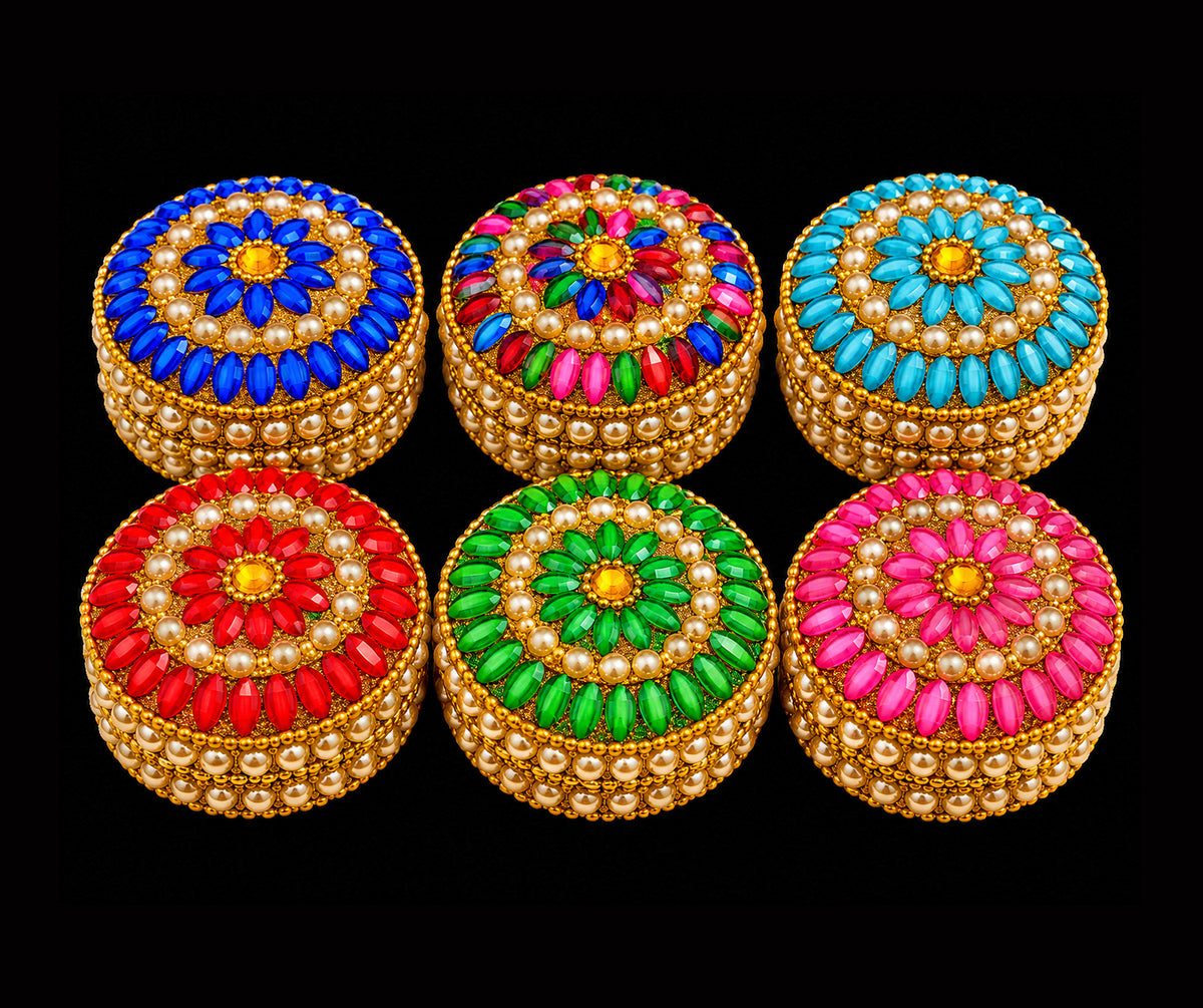 Large Nest of 3 Gold and Pearl Bead Trinket Pill Boxes
