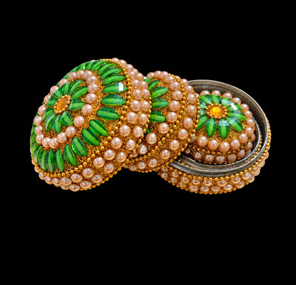 Large Nest of 3 Gold and Pearl Bead Trinket Pill Boxes