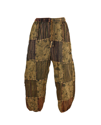 Mushroom Print Patchwork Harem Trousers