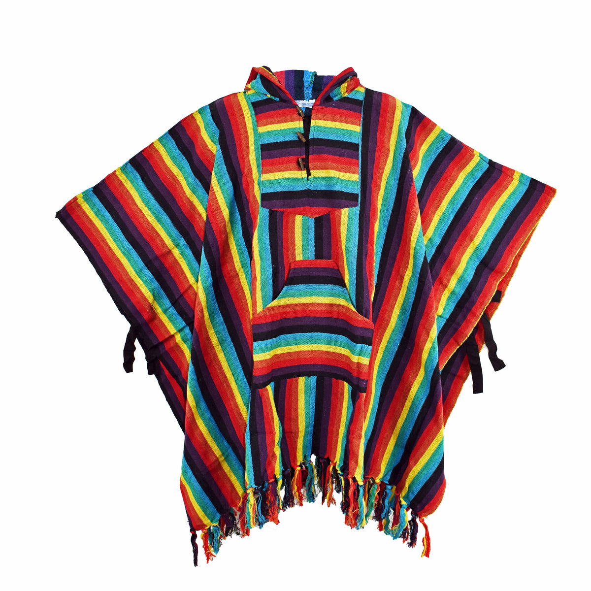 Woven Rainbow Striped Cotton Poncho