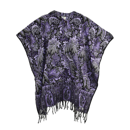 Paisley Flower Pattern Acrylic Fleece Poncho