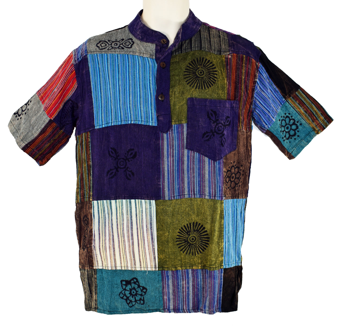 Patchwork Printed Short Sleeve Shirt