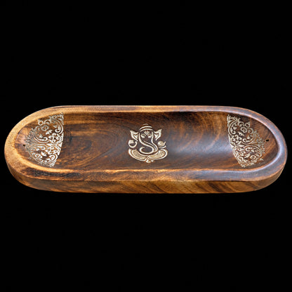 Large Wooden Incense Ash Catcher - Ganesh