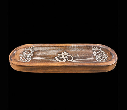 Large Wooden Incense Ash Catcher - Om