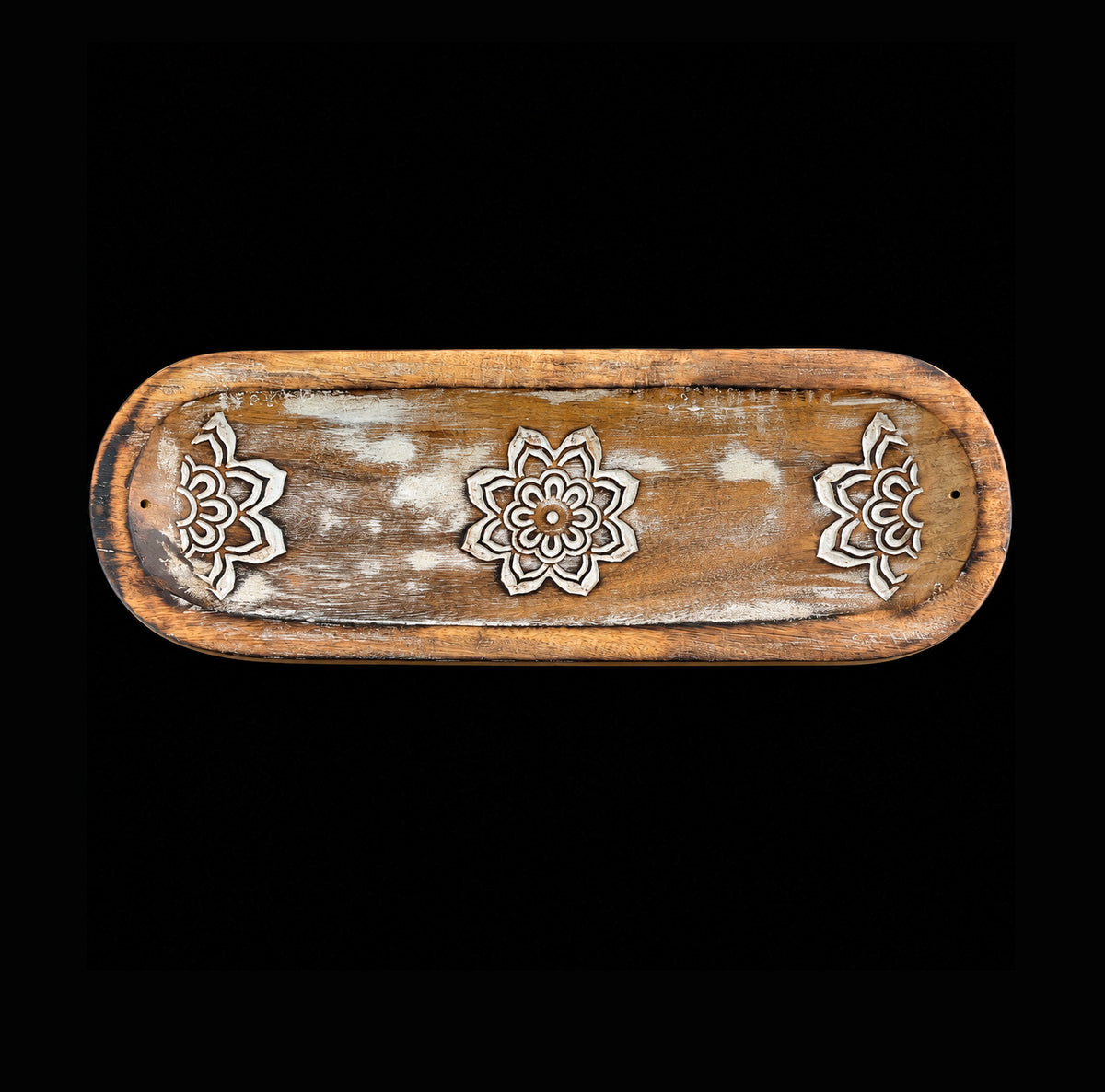 Large Wooden Incense Ash Catcher - Mandala Flower