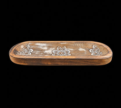 Large Wooden Incense Ash Catcher - Mandala Flower