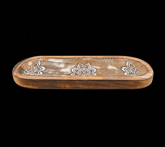 Large Wooden Incense Ash Catcher - Mandala Flower