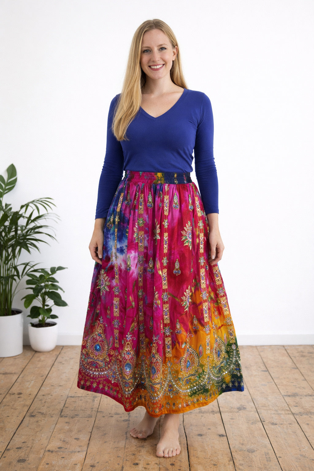 Gold Print Tie Dye Indian Rayon Skirts