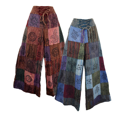 Patchwork Printed Wide Leg Trousers