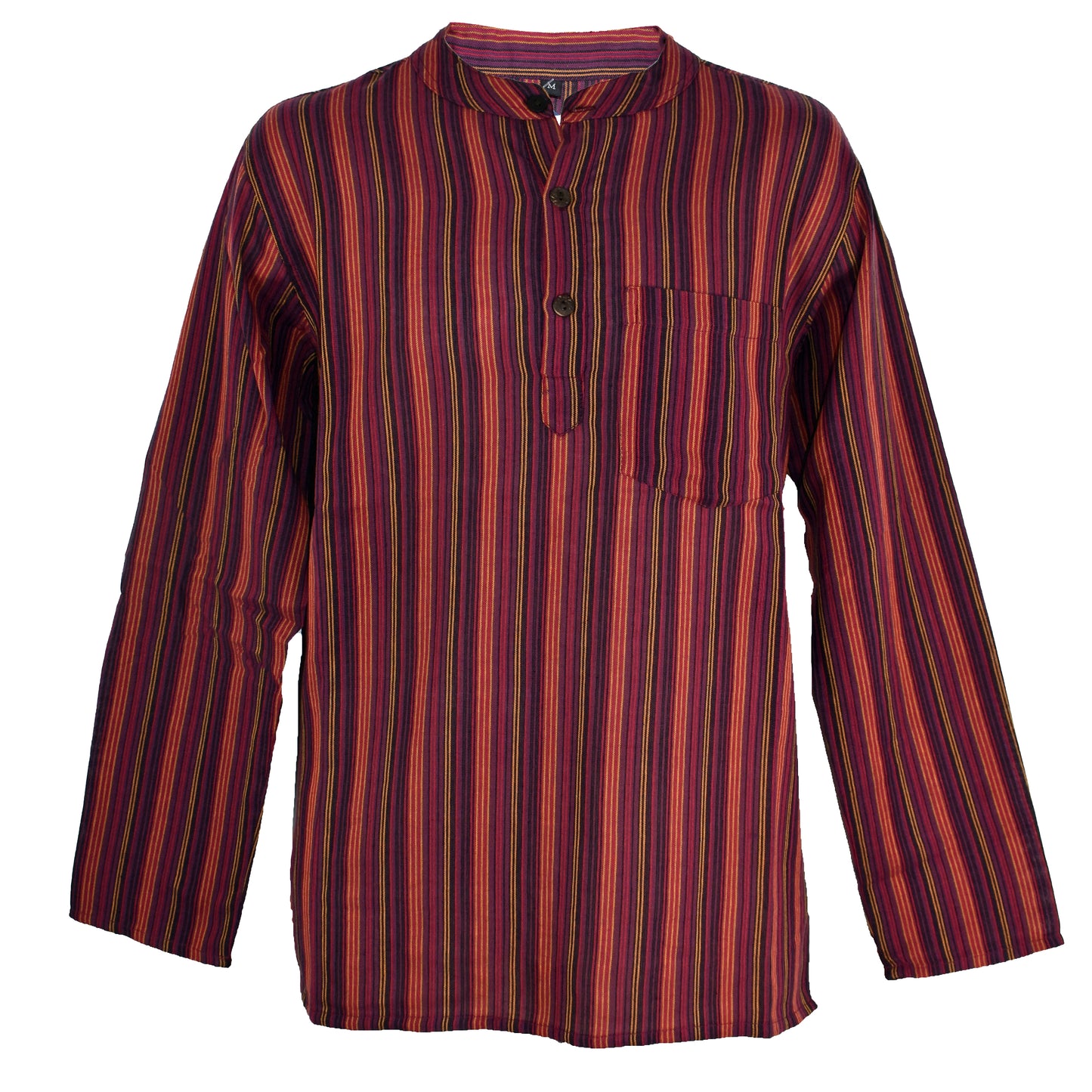Striped Cotton Collarless Shirt