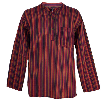Striped Cotton Collarless Shirt