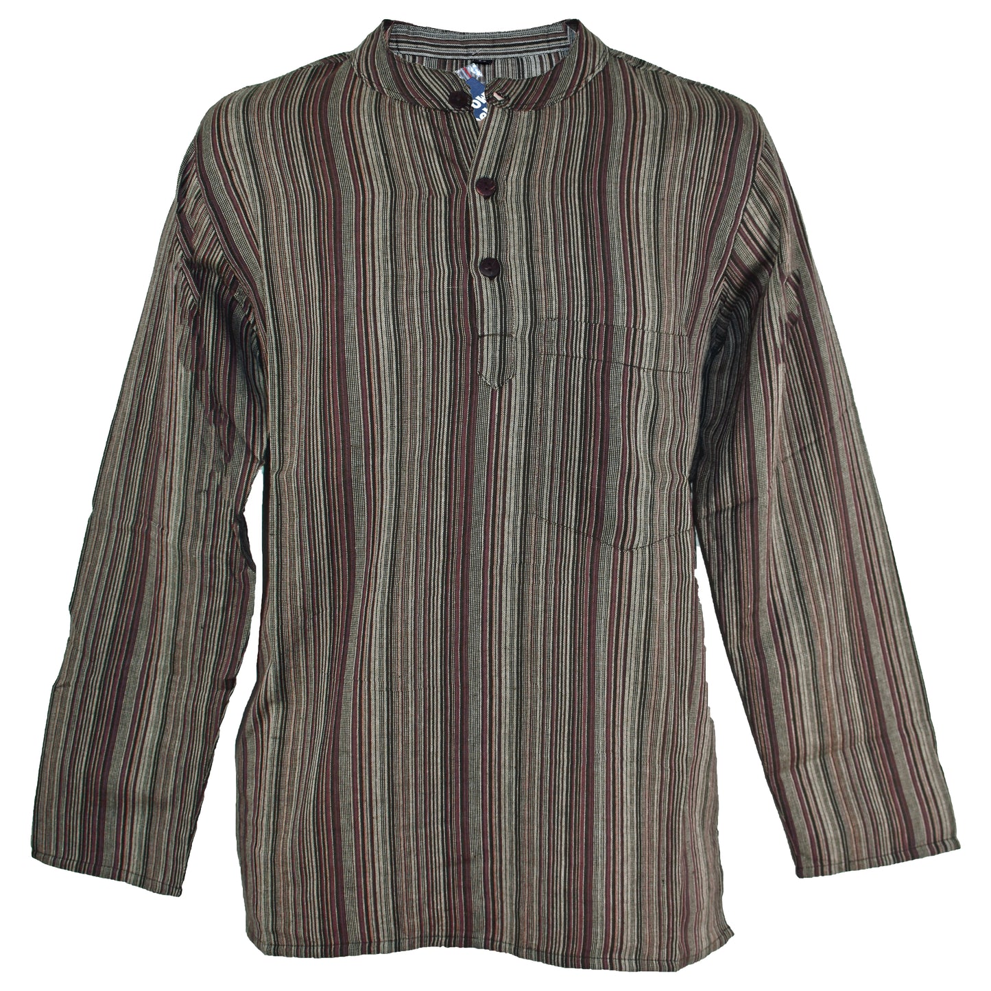 Striped Cotton Collarless Shirt