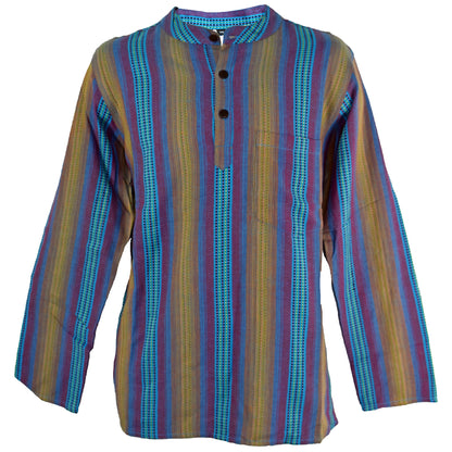 Striped Cotton Collarless Shirt