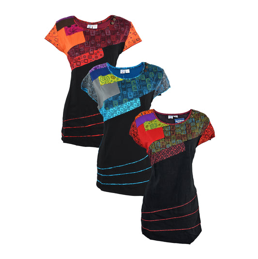 Boho Printed Cotton Cap Sleeve Top
