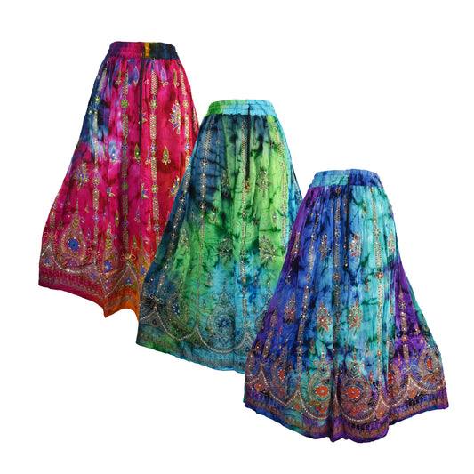Gold Print Tie Dye Indian Rayon Skirts
