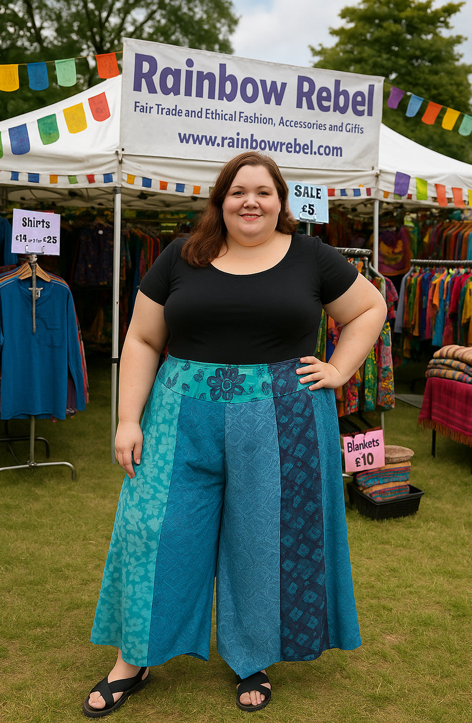 Wide Leg Patchwork Trousers