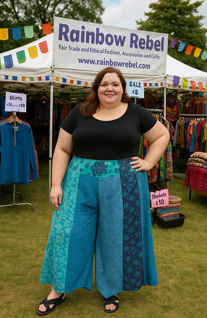 Wide Leg Patchwork Trousers